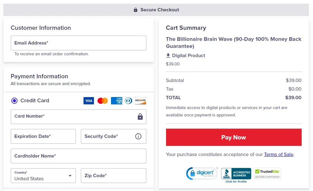 Billionaire Brain Wave order-page